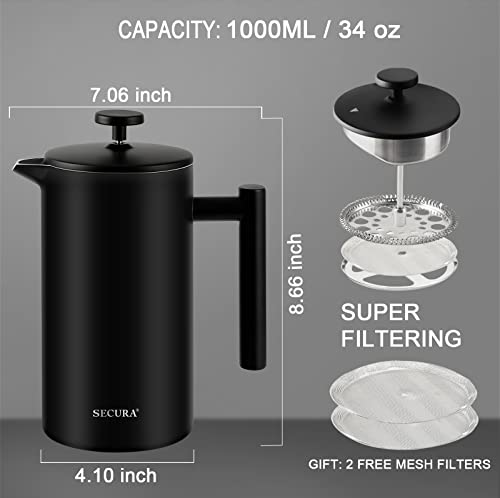 French Press Coffee Maker (Black / 34 oz)