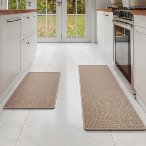 Kitchen Mat Kitchen Rugs Sets of 2 PCS Non Slip Brown 17"x30"+17"x59" (10.416 Sq Ft)