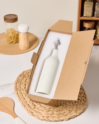 16oz Ceramic Oil Dispenser Bottle (Matte Beige White / 1 Piece (Milkyway))