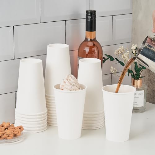 100 Pack 16 oz Disposable Paper Coffee Cups (White / 16 oz)