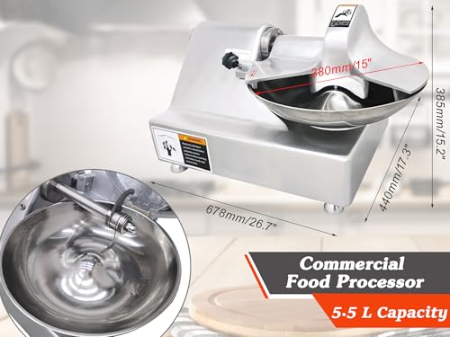 Commercial Food Processor & Vegetable Chopper 5.5L Multifunction Meat Bowl Cutter Mixer & Buffalo Chopper with 304 SS Blade for Meat Vegetable Cutter Processor Machine 110V 550W 120kg