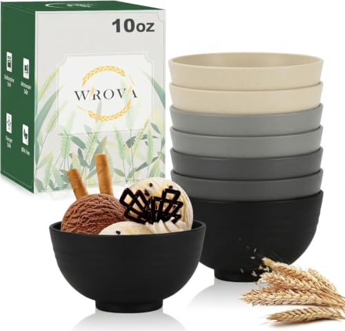 Mini Wheat Straw Bowls Set of 8 (10 oz / Black & Gray)