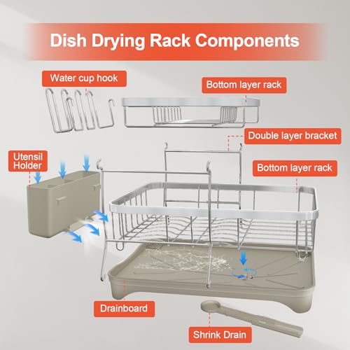 2 Tier Dish Drying Rack for Kitchen Counter (2-tier - Grey)