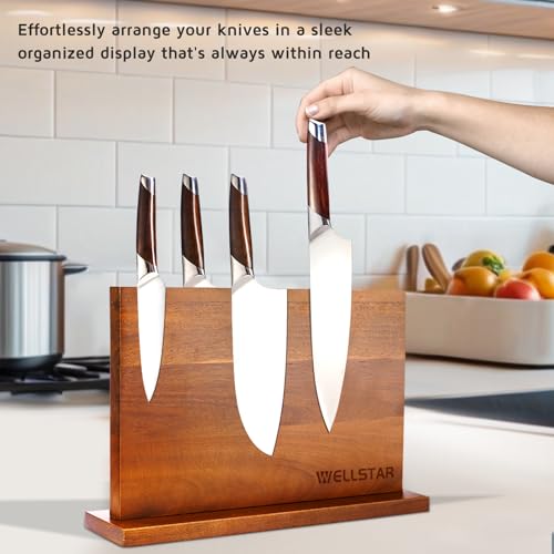 Modern Acacia Magnetic Knife Block Holder 14 x 10 Inches (XL)