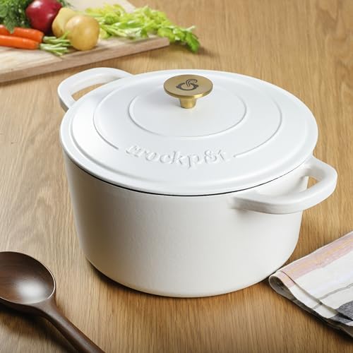 Artisan 7 Quart Round Dutch Oven (Matte Linen White w/ Gold Knob / 7-Quart)