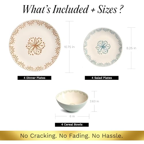 12 Piece Speckled Stoneware Dinnerware Set for 4 (Glazed Garden / 12-Piece Set)