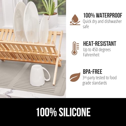 Patented BPA Free Silicone Dish Drying Mat (13" x 11" / Silicone / Almond)
