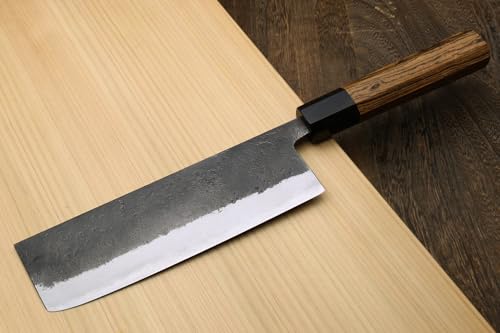 Nashiji High Carbon White Steel #2 Japanese Nakiri Vegetable Knife with Cocobolo Wood Handle (6.5'' (165mm) & Saya)