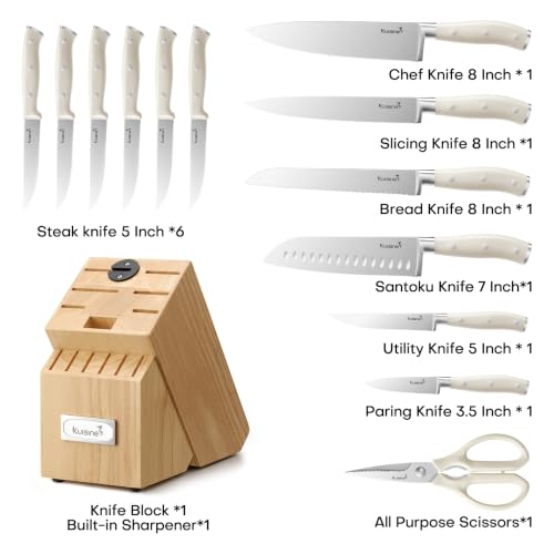 Premium Chef Knife Set (Pro Acacia Horizontal Slot / 15 pieces)