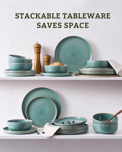 Meteor 12 Piece Stoneware Dinnerware Set (Peacock Green / Service for 4 (Standard Dinner Set))