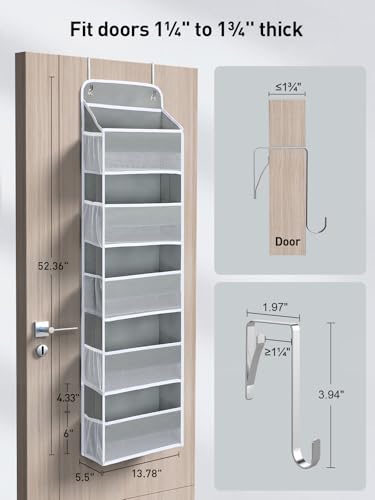 1 Pc Over the Door Organizer with 5 Bins 10 Side Pockets (Grey / 5 Tier)