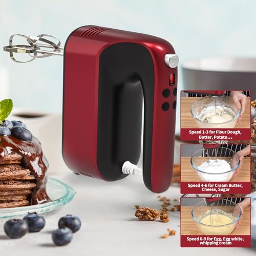 9 Speed Digital Hand Mixer Electric (Red)