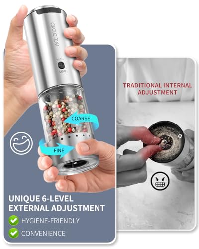 Electric Salt and Pepper Grinder Set Stainless Steel Rechargeable Salt and Pepper Grinder Set (2-Speed Rechargeable Set with Base)