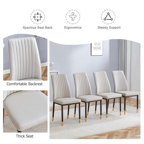 Modern Dining Chairs Set of 8 Gray Kitchen Chairs Set PU Leather Chair with Metal Legs Armless Upholstered Chair for Dinner Room (B- Gray)