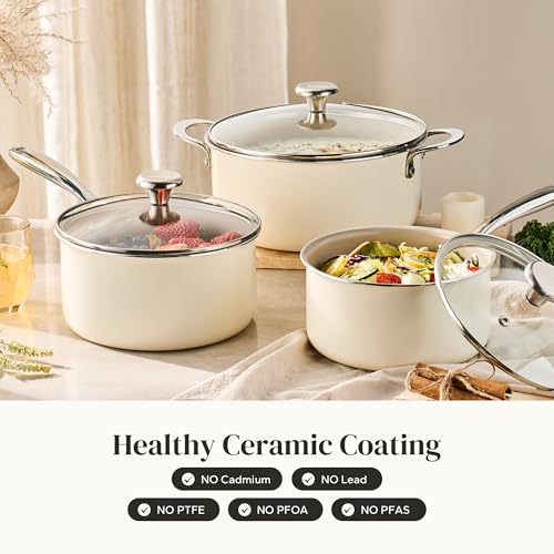 Stock Pot Set with Lid 5Qt (Beige / 6pc Set)