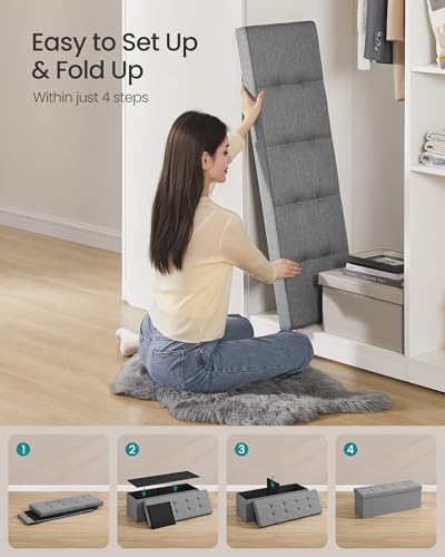 43.3 Inches Folding Storage Ottoman Bench (Light Gray / 15"D x 43"W x 15"H (without Flipping Lid))