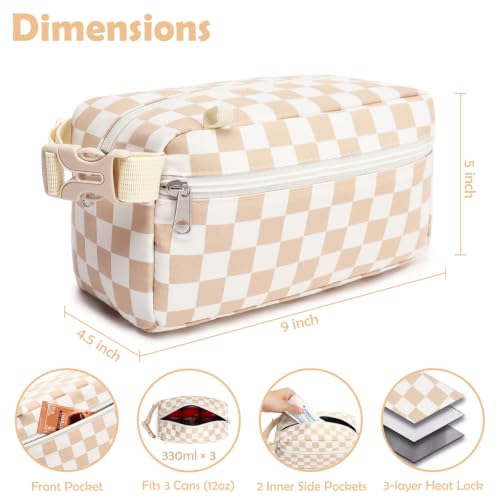 Freezable Snack Bag with Removable Ice Packs (with Ice Packs - Checkered Khaki)