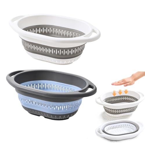 2 Pack Collapsible Silicone Colander Strainer (4L+4L / White and Blue)