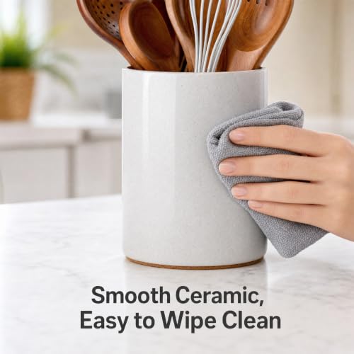 Ceramic Utensil Holder with Spoon Rest for Kitchen Counter (White & Spoon Rest 6.4'')