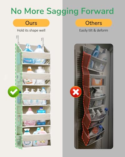 1 Pack Over Door Organizer with 5 Large Pockets 10 Mesh Side Pockets (Beige / 1 Pack-5 Tier)