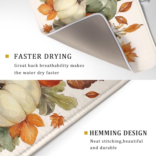 Fall Pumpkin Dish Drying Mat Autumn Leaves Absorbent Dishes Pad 18x24 Inch Seasonal Microfiber Dish Drainer Rack Mat for Kitchen Countertop (Fall Pumpkin / 18x24 inch)