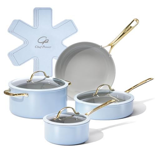 Ceramic Cookware Sets (Light Blue / 10 Pcs Set)