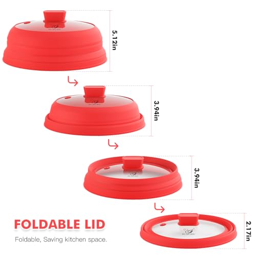 Microwave Splatter Cover Glass Splatter Guard Lid with Collapsible Silicone for Food Pot Plate Cover 10.8 inch Red (Red / 10.8 inch)