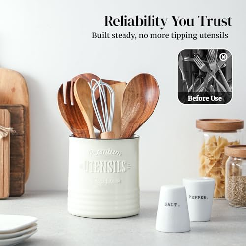7.2" Large Ceramic Utensil Holder for Kitchen Counter (7.2 Inch / White)