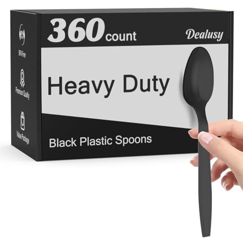 360 Count Black Plastic Spoons Disposable (Black)