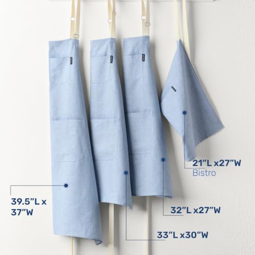100% Linen Apron (Chambray Blue / Ivory / 33 X 30 Inch)
