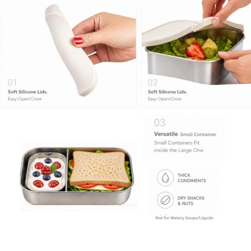 Flexibento Stainless Steel Bento Box Adult Large (Vanilla-47OZ-Setof2)