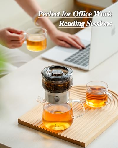 Modern Glass Infuser Pot Set with 2 Cups (10-Black / 13oz-2 Cups)