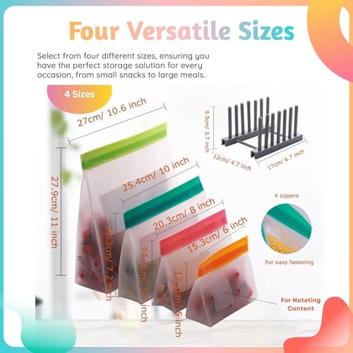Reusable Food Storage Bags (10 Pack of 5 Large, 5 Medium Bags (Multicolors))