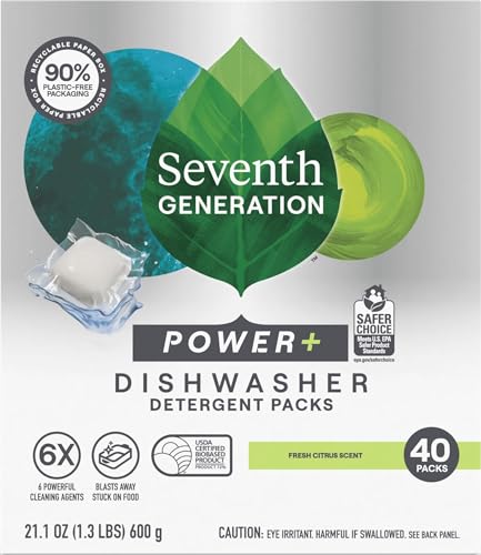 Power Plus Dishwasher Detergent Packs Fresh Citrus scent for sparkling dishes Dishwasher tabs 40 count (40 Count (Pack of 1))
