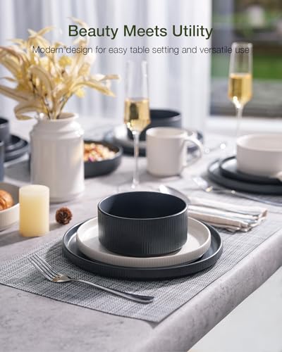 Star Stoneware Dinnerware Set (Matte White & Charcoal)