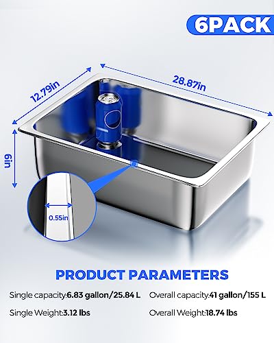 Stainless Steel Steam Table Hotel Pans Set 1 (6" Deep / 1/1 Size Thickened)