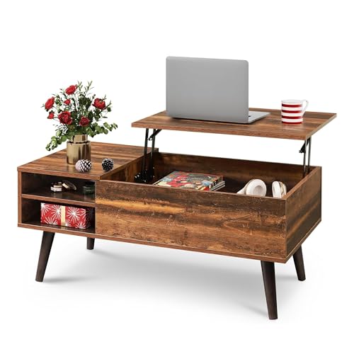 Lift Top Coffee Table with Hidden Storage (Classic Brown / 39" with Shelf)
