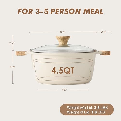Ceramic Nonstick Stock Pot with Lid (4.5 Quarts / Antique White)