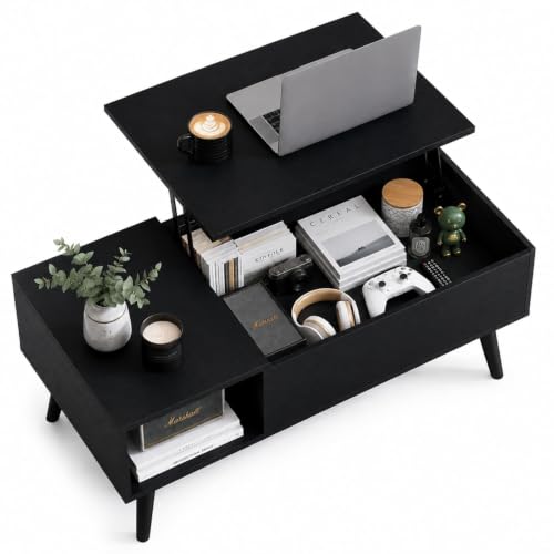 Lift Top Coffee Table with Hidden Storage (Aged Black / 39")