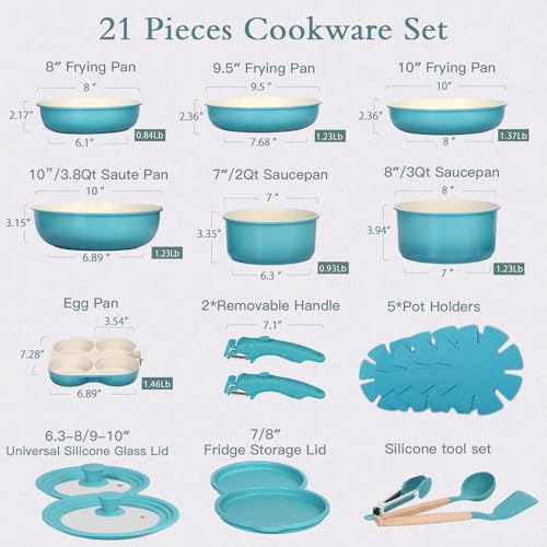 Pots and Pans Set Non Stick (Light Blue Gradient / 21PCS)