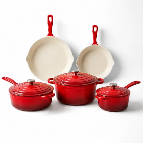 Nonstick Enameled Cast Iron Cookware Set (Red F)