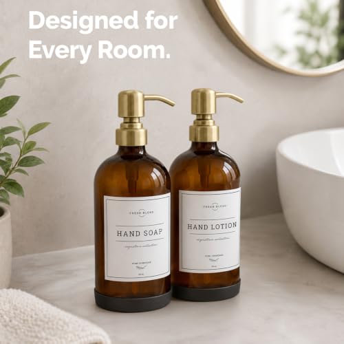 Amber Glass Soap Dispenser (Amber Bottle / Brushed Gold Pump)