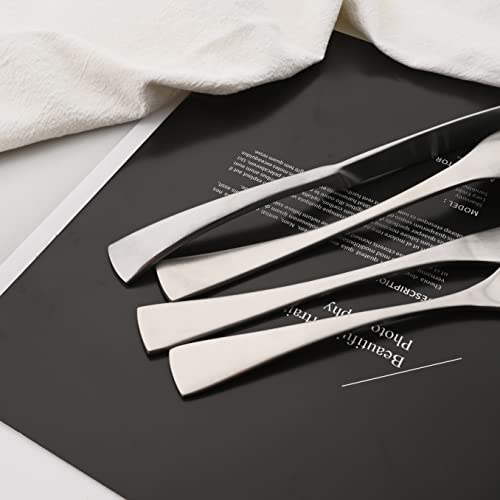 Luxury 304 Stainless Steel Matte Silver Cutlery Flatware Set (4 / Silver)