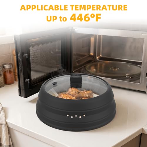 Microwave Splatter Cover Glass Cover Guard Lid with Collapsible Silicone for Food Pot Plate Cover 11.8 inch Black (BLACK / 11.8 inch)