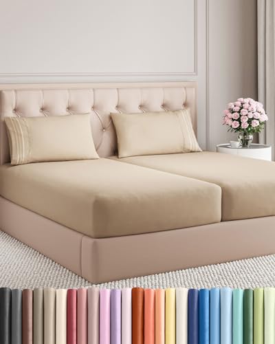 Split King Size 5 Piece Sheet Set (12 - Cream / Split King Size)