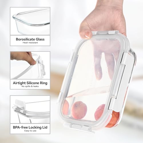 5 Pack 35 Oz Glass Food Storage Containers with Lids (White / 35oz 1-compartment)