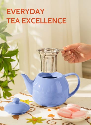 Porcelain Teapot 27 oz with Infuser for Loose Leaf Tea (Dusty Blue / 27oz (with infuser))