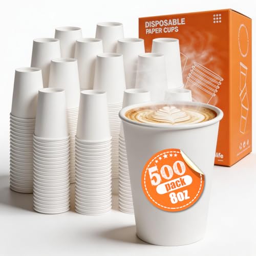 Disposable Paper Coffee Cups 8 oz 500 Count Bulk (White - 8 oz)