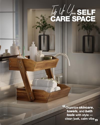 2 Tier Acacia Wood Fruit Stand for Kitchen Countertop Storage (Natural / 2 Tier)