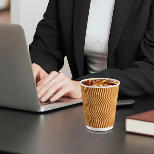 120 Pack 10 oz Insulated Disposable Paper Coffee Cups Champagne (Champagne / 10 oz)